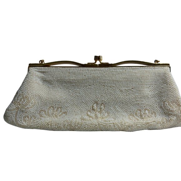 Vintage Beaded Clutch by Dena of Dallas – Ivory Pearl Purse Made in Japan - Picture 9 of 10
